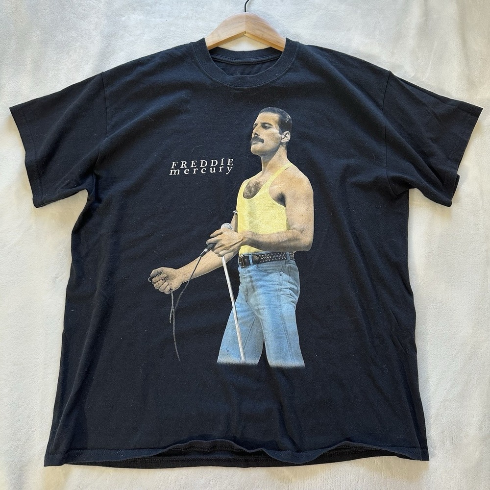 Freddie Mercury Queen Live Concert Black Graphic T Shirt Mens L Vintage Style